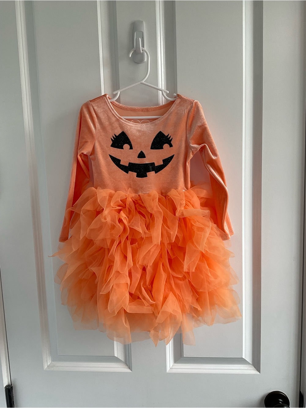 MAD Engine Girls Orange Velvet Pumpkin Face Tutu Dress